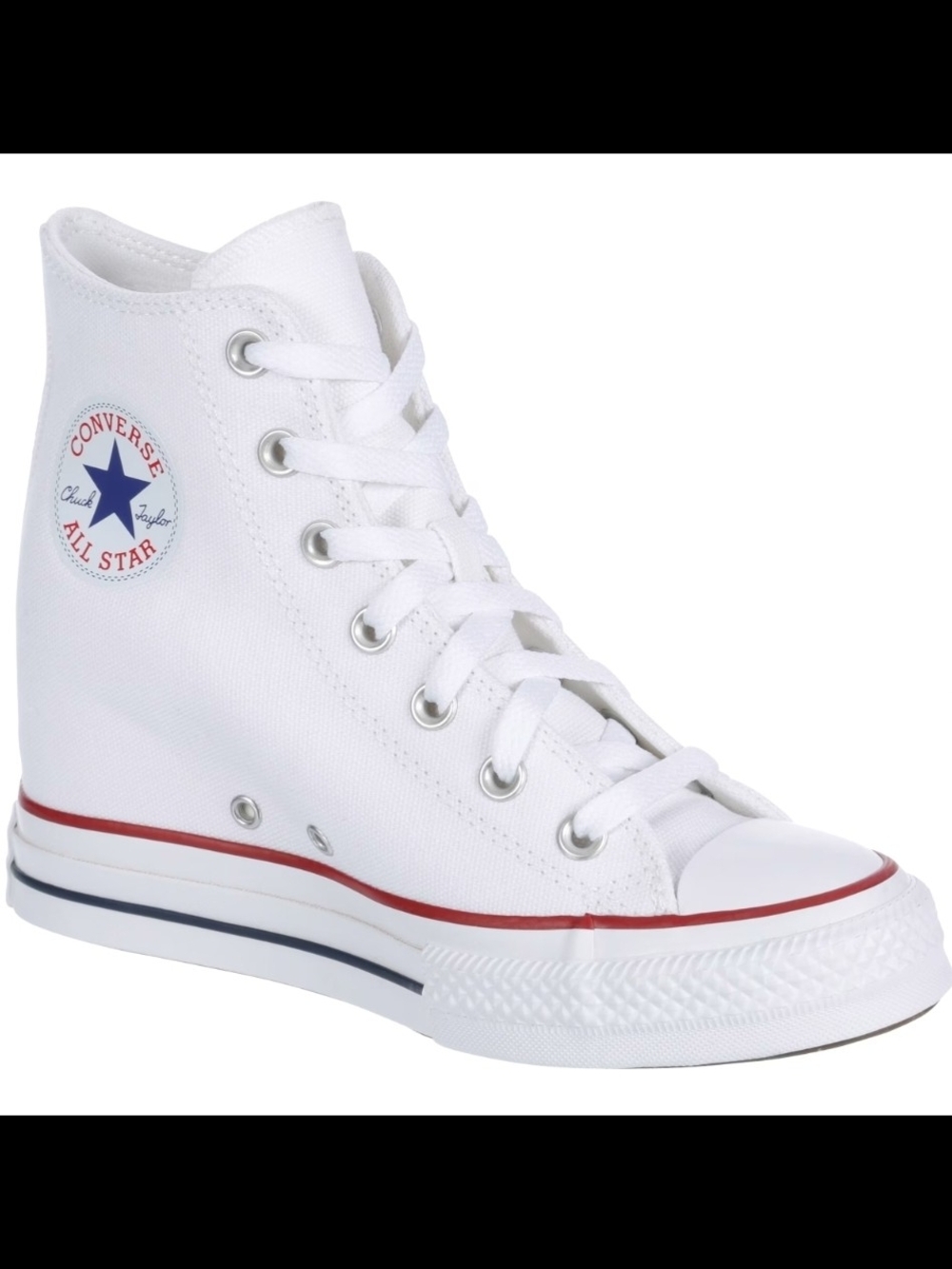 Converse White High-Top Canvas Sneakers with Red & Navy Accents